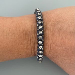 Banana Republic Gunmetal Rhinestone Bracelet Blue Thread Woven Braided NWOT